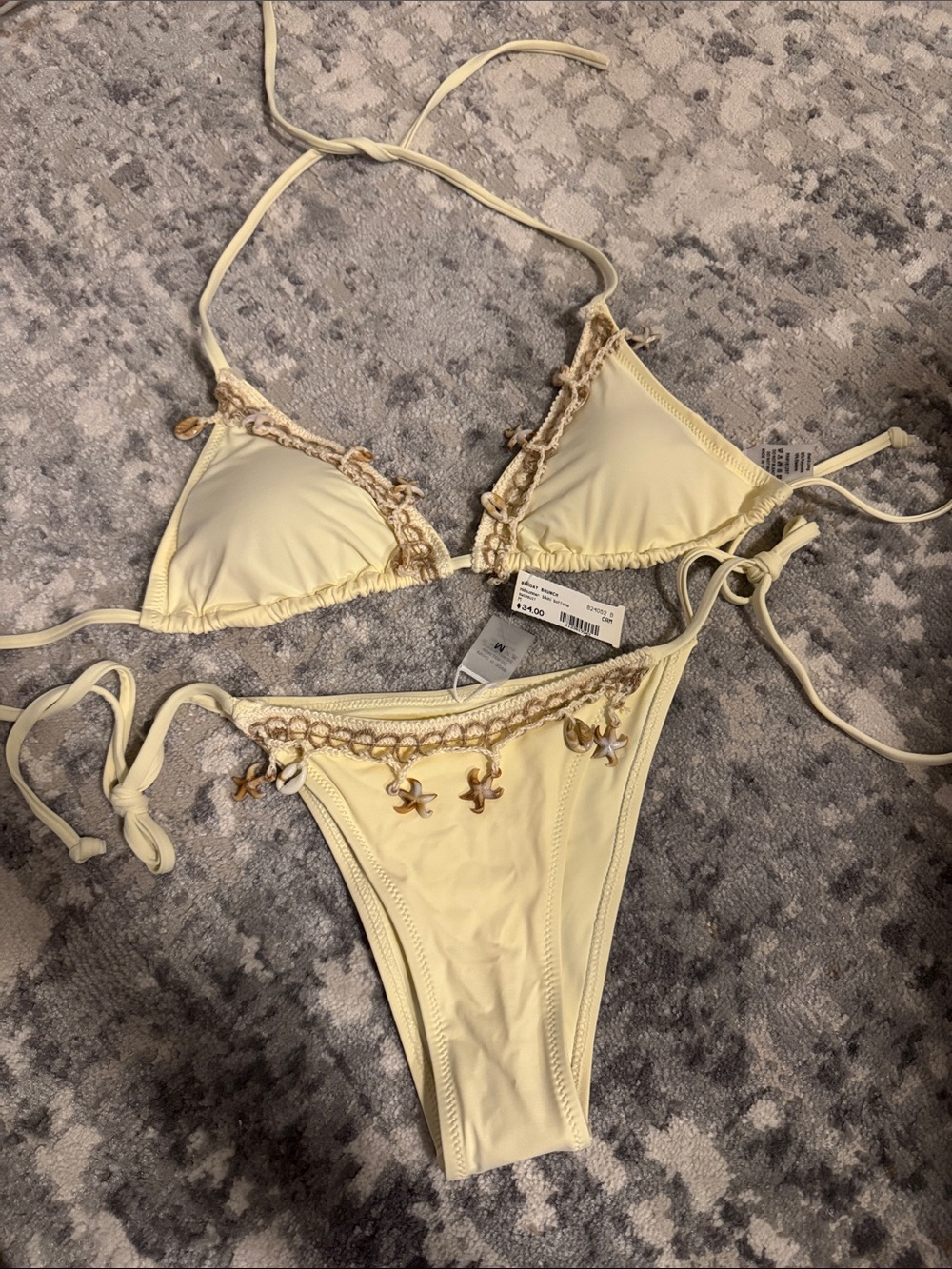 Women's white shell Crochet-Trim Triangle Bikini Set